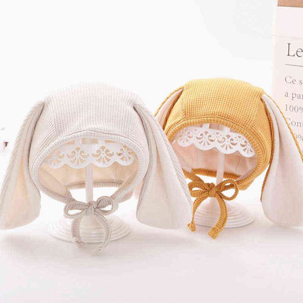 Lange Kaninchen Ohren Baby Beanie Frühling Warme Kleinkind Kinder Earflap Cap Einfarbig Nette Jungen Mädchen Hut Y21111