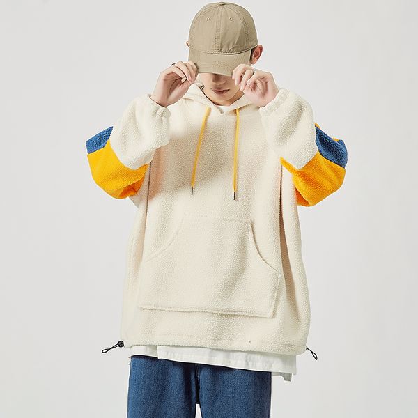 

2021 new chique lambswool jaqueta hoodie masculino casual retalhos hoodies coreano juventude roupas moda rua pulver dykz, Black