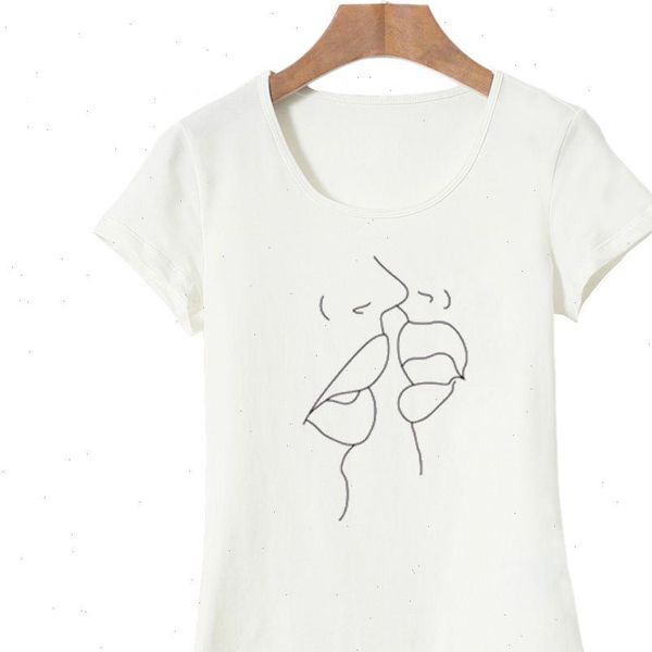 

women casual o neck graphic kiss pattern t shirt summer new fashion tshirt printed short sleeve harajuku tee, White