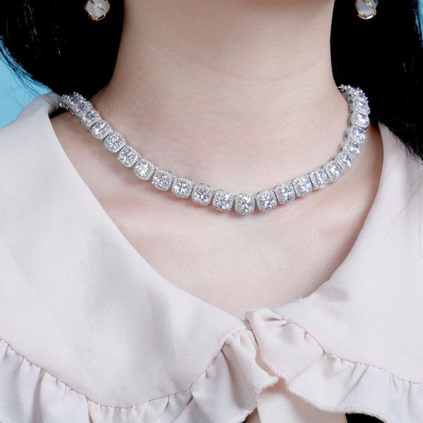 

chains 10mm square cubic zirconia tennis hiphop necklace luxury full iced out cz jewelry men women drop, Silver