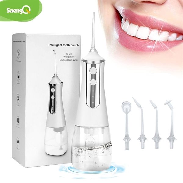 

saengq oral irrigator usb rechargeable water flosser portable dental jet 350ml tank tooth cleaner intelligent punch 220228