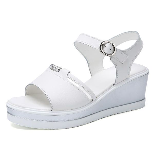 

sandals leather summer women shoes platform buckle ladies white sneakers woman open toe male quality high heel 6.0 cm, Black