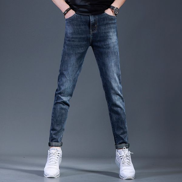 

2021 fashion blue drawing jeans casual korean styling fine pencil pants streetwear denim pi3x, White;black