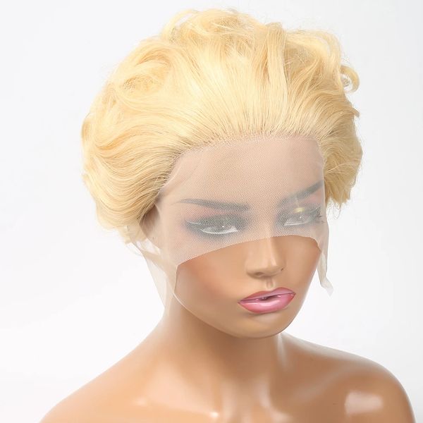 

lx brand 613 blonde wig 13x1 transparent lace wig for women pixie cut wig short curly human hair wigs human hair under $50factory, Black
