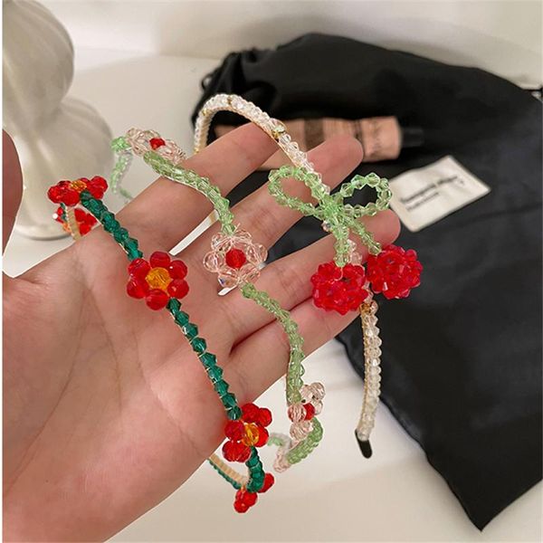 

hair clips & barrettes aomu romantic green crystal cherry fruit headband retro irregular geometric red small flower wave headwear for women, Golden;silver