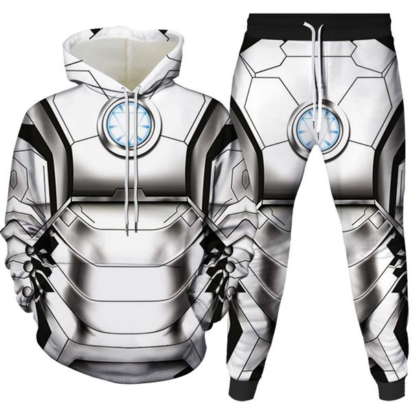 

men's tracksuits fashion spring and autumn 3d printed funny hoodies astronaut style pullover sleeve streetwear sweatshirt plus sizesuit, Gray