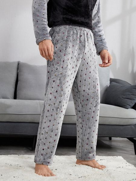 

men colorful polka dot pattern teddy pajama pants x7ss#, Black;brown
