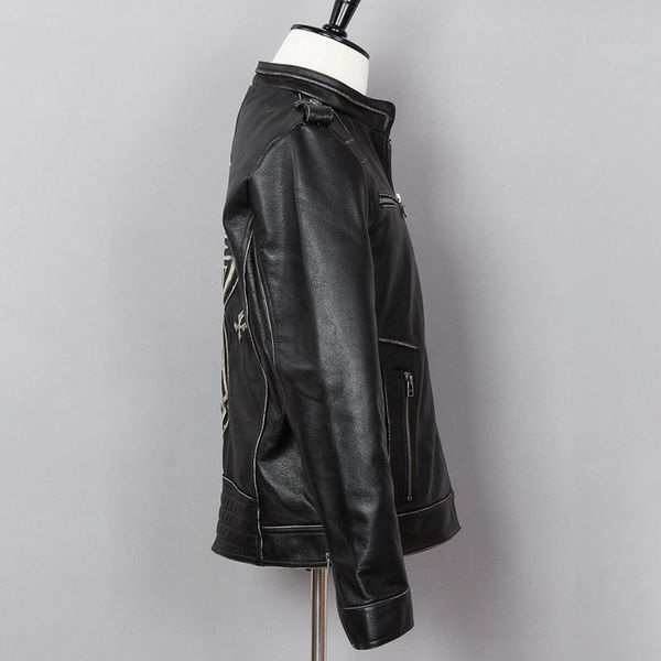 

men's leather & faux 2021 vintage black men motorcyclist plus size xxxxxl genuine cowhide slim fit biker jacket