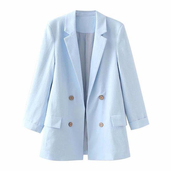 

women's suits & blazers krsb summer sky blue double-breasted blazer, long-sleeved chic design, comfortable commuting elegant british st, White;black
