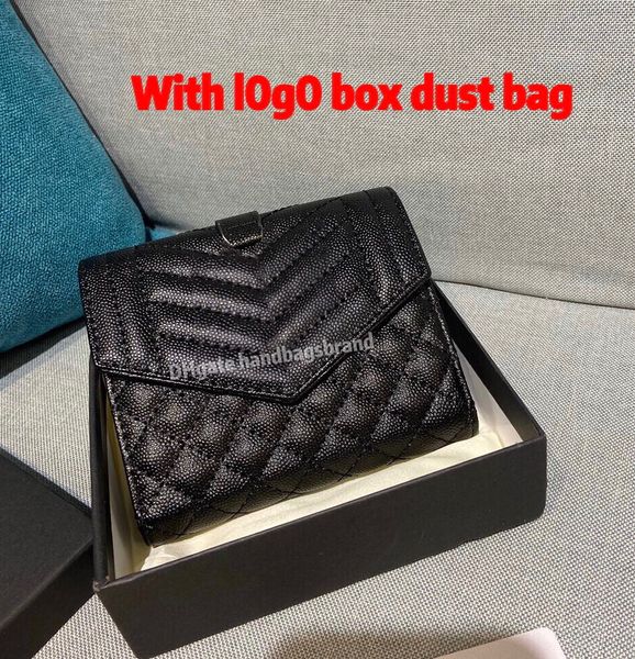

2021 classic famous women wallets caviar wallet 3 fold money bag luxury designer gold buckle purses genuine leather card holders business cr, Red;black