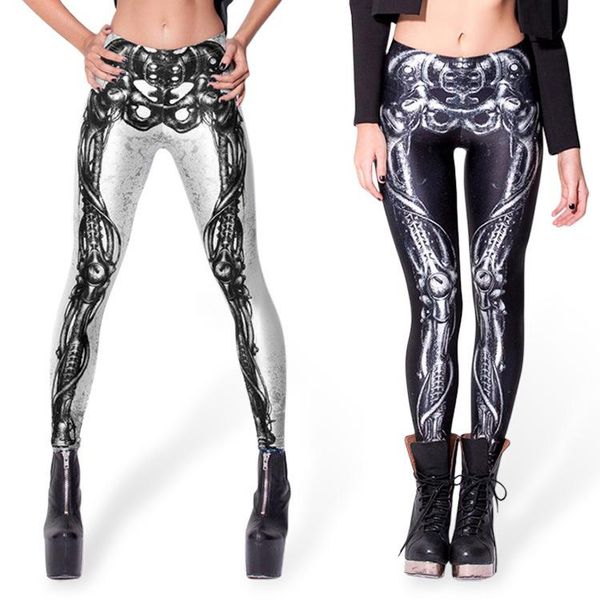 

women's leggings spring-autumn fitness slim fashion digital print punk style pants, Black