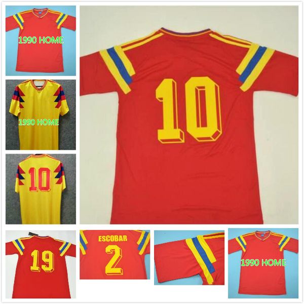 

1990 retro 10 valderrama 9 guerrero 2 escobar soccer jerseys shirts classic commemorate antique vintage football calcio camiseta, Black;yellow