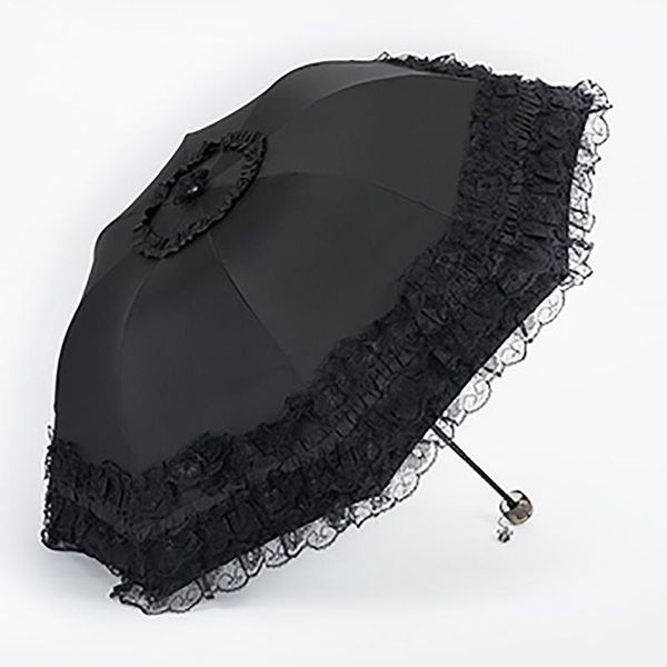 

umbrellas lace women rain umbrella sun paraguas mujer black parasol folding princess guarda chuva invertido uv protection decoration