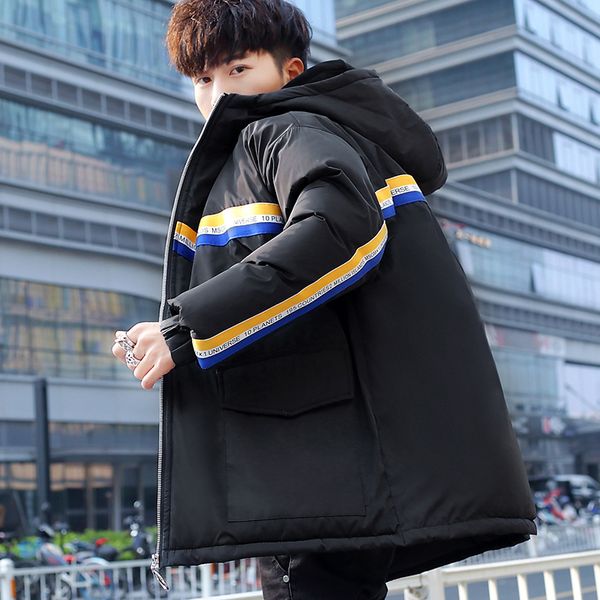 

2021 New Men's Winter Jacket Mens Thicken Patchwork Outerwear Coats Male Hooded Parkas Warm Windproof Cotton Padded Brand Clothing Xtlr, Black
