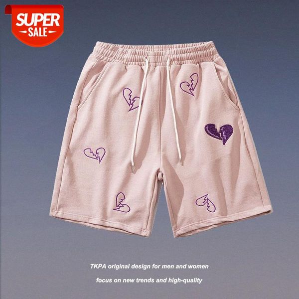 

tkpa love embroidered casual shorts men's and women's loose knitted hip hop pants harajuku style five-point #pr9v, Black