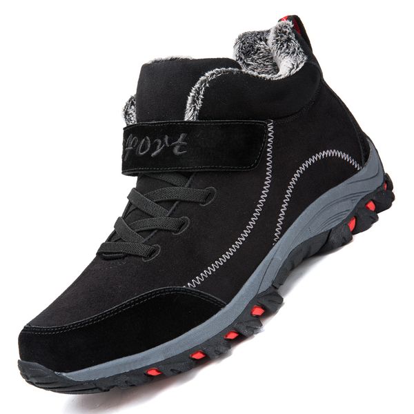 

waterproof winter men boots plush warm snow women boots men work hiking shoes sneakers high rubber ankle boots plus size 46, Red;white