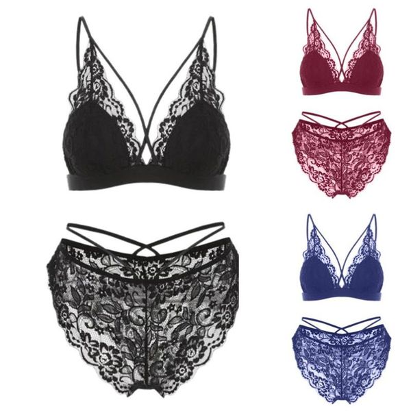 

bras sets women passion no steel ring crisscross strappy plus size lace babydoll bra set nightwear & brief lenceria #4n22, Red;black