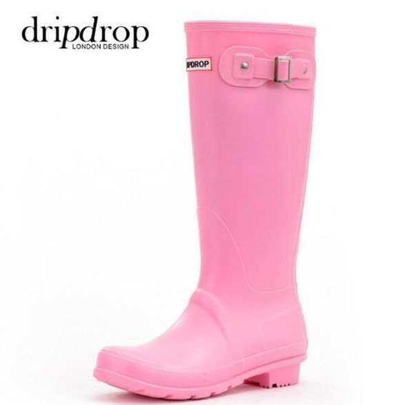 

women rainboots fashion kneehigh tall rain boots england style waterproof welly boots rubber rainboots water shoes rainshoes 2022, Black;red