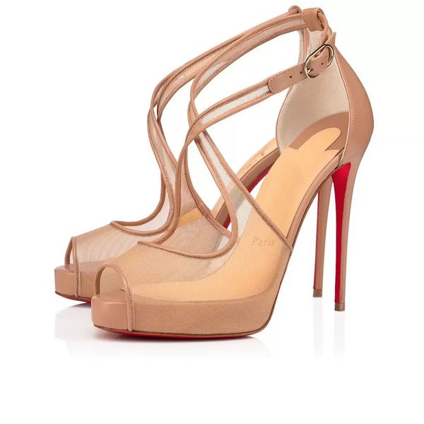 

luxury elegant women red bottoms pumps sandal choca mariacar 150-120mm leather high heels design lady peep toes foot strap sandals fish mout, Black