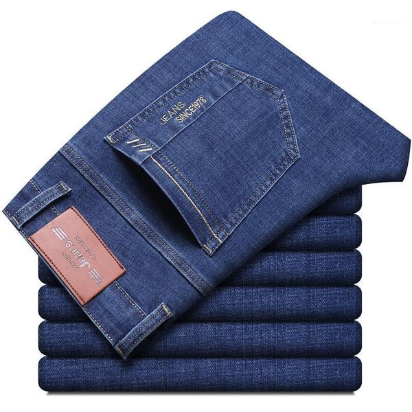 

men's jeans 2021 classic style business casual advanced stretch loose straight fit denim trousers black blue pants male