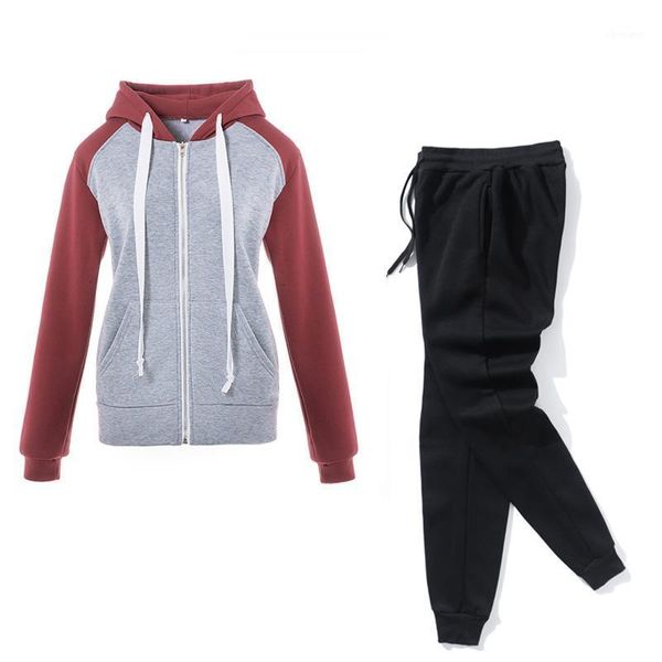 

running sets women plus size tracksuit two piece set casual sport suit womens 2 sportswear 2021 zipper female, Black;blue