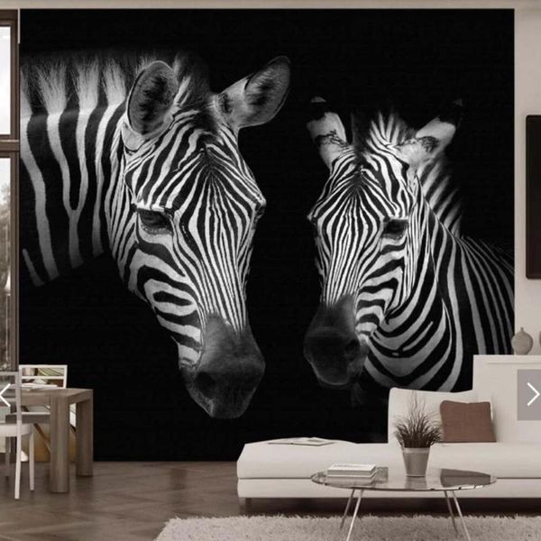 Sfondi 3D Vintage Nero Bianco Zebra Animale Po Carta da parati per soggiorno TV Sfondo Stampato Murale Decorazione della parete Murales di moda personalizzati