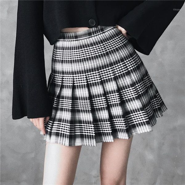 

skirts ruibbit summer harajuku women fashion cute black white lattice pleated skirt punk style high waist female short1