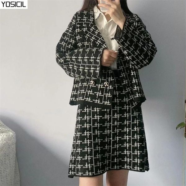 

yosicil elegant plaid knitted lady batwing sleeve loose cardigan sweater women double breasted vintage sweaters pull femme, White