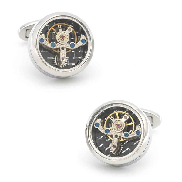 

silver tourbillon watch movement mechanical cufflinks men's french, Silver;golden
