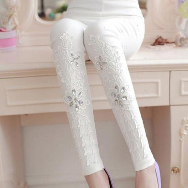 

2021 autumn fashion patchwork spliced pants embroidery rhinesto cotton casual skinny street pant leggings drop shipping, Black