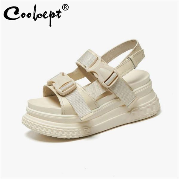 

sandals coolcept women real leather thick bottom buckle strap platfrom shoes cool street ladies footwear spring size 34-39, Black