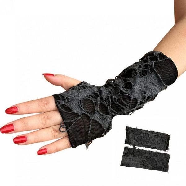

party decoration fingerless gloves black halloween skin-friendly tearing style attractive broken holes