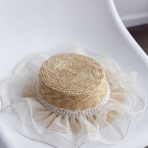 

summer arrival girls fashion pearl hats kids lace straw hat 210528, Yellow