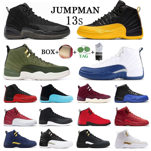 

with box 12 12s men basketball shoes flu game winterized university gold gym red taxi playoff fiba gamma indigo michigan mens trainers sport, White;red