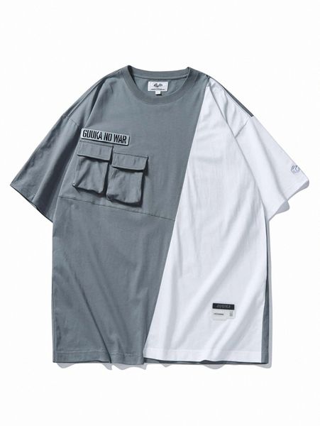 

men patch detail flap pocket colorblock tee q1qr#, White;black