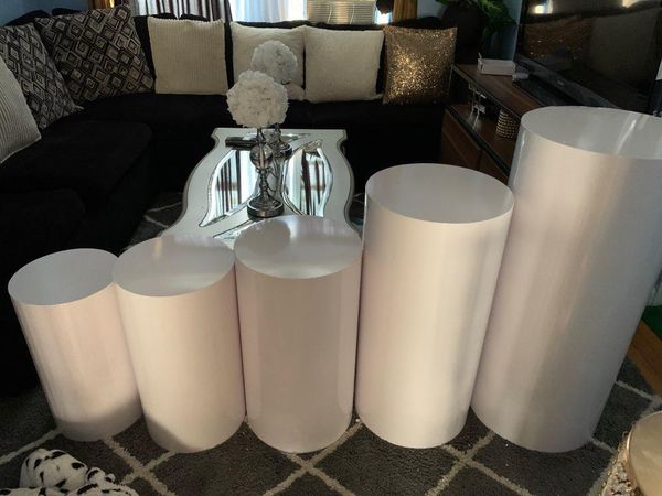 

round 5pcs risers white iron cylinder plinth display party pedestal wedding