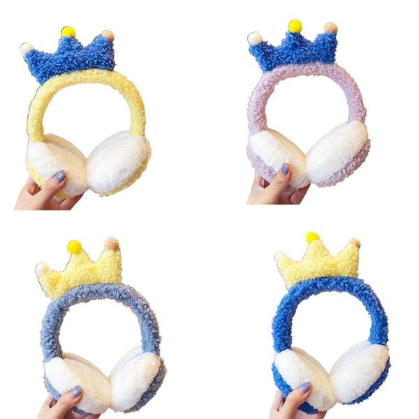 

berets girls color matching crown shaped stuffed earmuff warm plush winter ear protecting supplies for girlfriends, Blue;gray