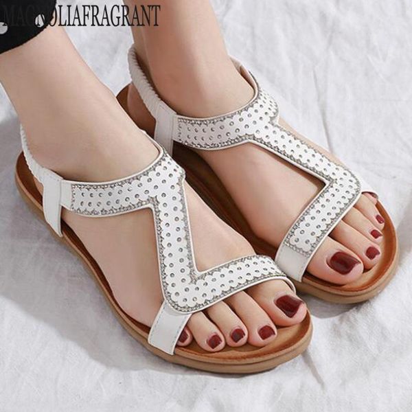 

sandals women 2021 flat summer rhinestone bohemia ethnic flip flops casual beach shoes woman hy427, Black