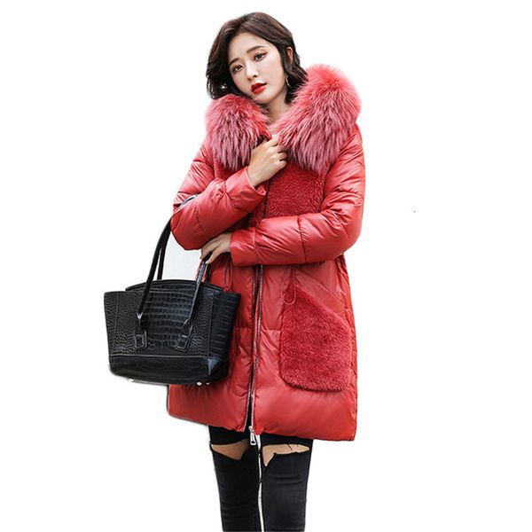 

2021 New Women's winter coat thick fleece wool pink jacket long sleeve leather with hood parkas topos YZ85, Black