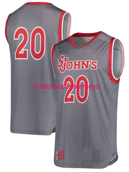 Mens St. Johns Red Storm # 20 Grey Jersey Männer Frauen Jugend Basketball Trikots XS-6XL