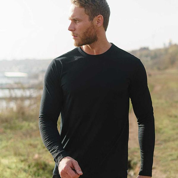 

men's 100% merino wool thermal long sleeve t shirt base laye merino wool shirt 240g wicking breathable anti-odor 210623, White;black