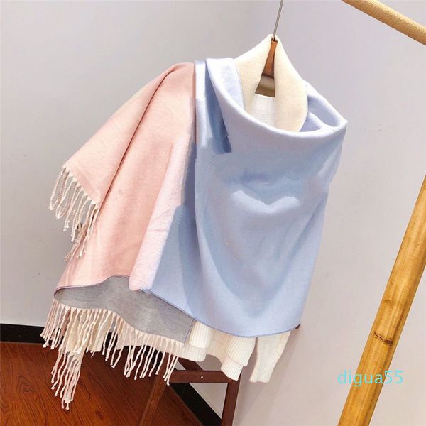 

fashion gradient cashmere scarf for women autumn and winter shawl dual-use thick warm trendy letter jacquard long scarves double side color, Blue;gray