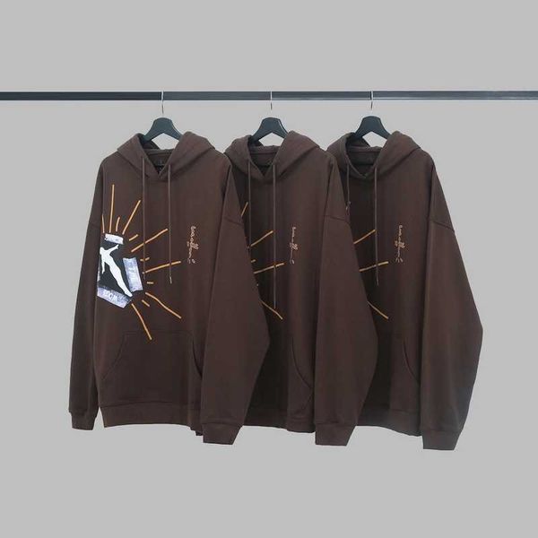

Same album flame ladder TS high street hip hop Hoodie, Brown