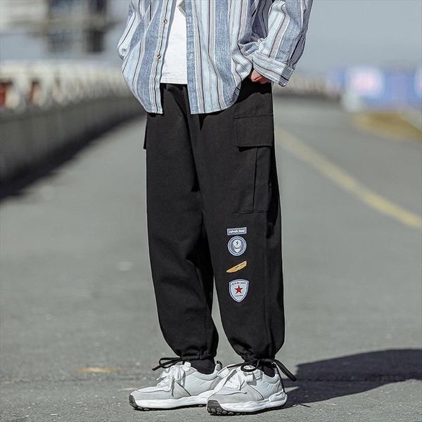 

brand streetwear loose casual women pant safari style clothing printed drawstring mens hip hop, Black
