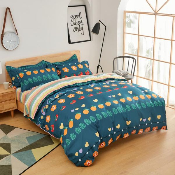 

bedding sets blue colorful fruit cartoon comforter set fashion king  twin size bed linen duvet cover kids child gifts