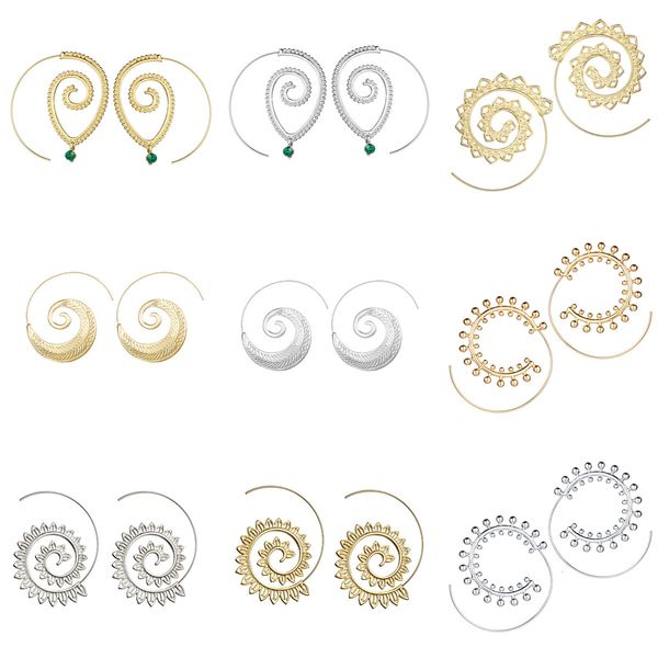 

charms earrings exaggerated spiral gear personalized circle, Golden