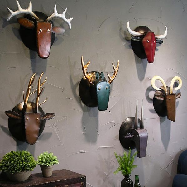 

decorative objects & figurines vintage metal iron animal head wall bar pub house cafe loft crafts deer hang industrial wind retro old decora
