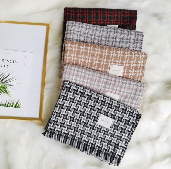 

scarves autumn winter net red plaid scarf female 2021 imitation cashmere warm thousand bird lattice shawl, Blue;gray