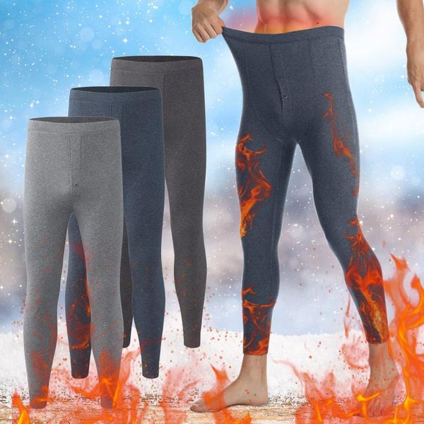 

men's pants men winter warm sport leggings sweatpants moisture-absorbing and heat-generating solid casual button pantalon, Black