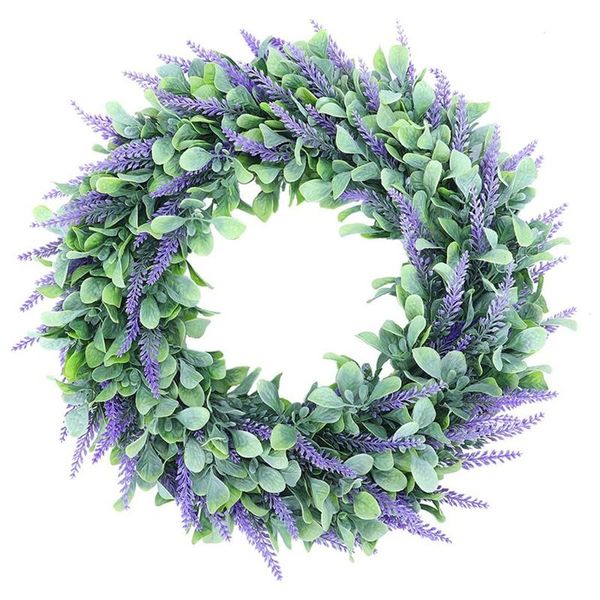 

decorative flowers & wreaths lavender wreath for front door, 18 inch artificial green farmhouse wall window party wedding decor